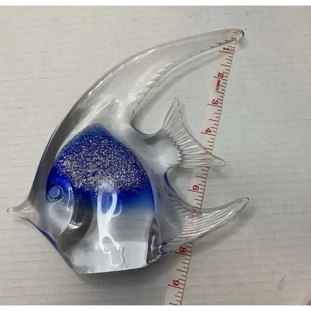 Blue Glass Angel Fish Murano Style Blue & White Fish‎ / Vintage
